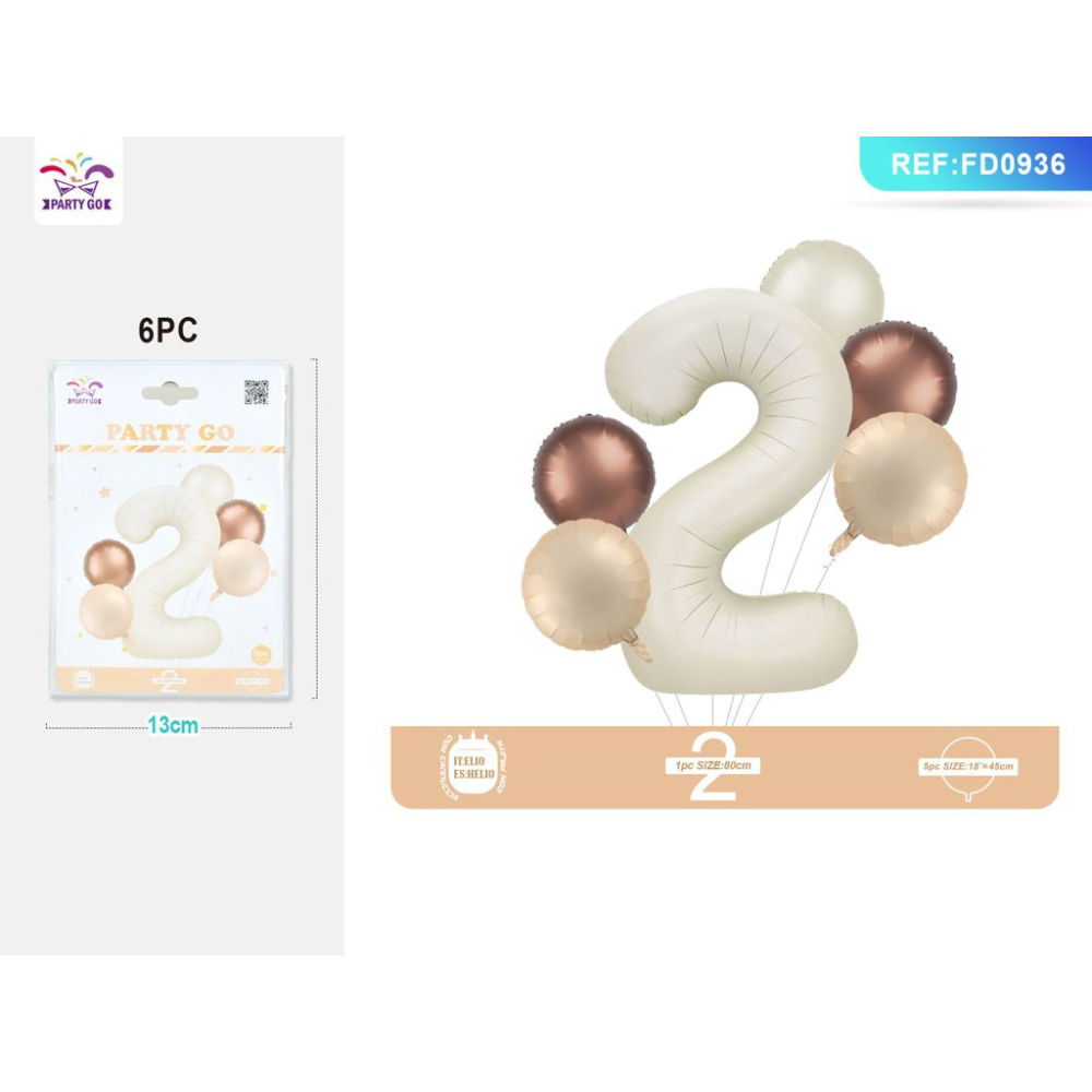 SET PALLONCINI MYLAR - NUMERO 2 COLOR CREMA - 80CMParty Go