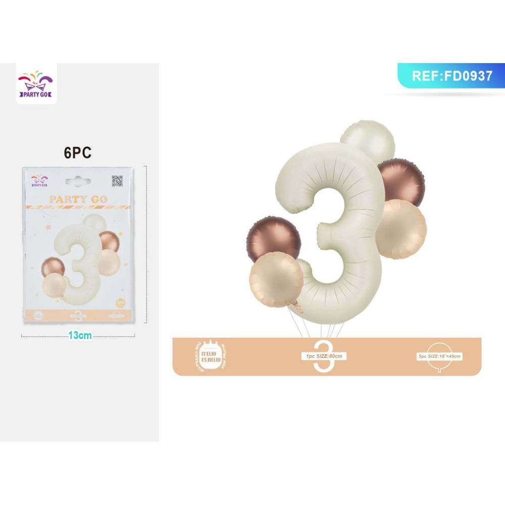 SET PALLONCINI MYLAR - NUMERO 3 COLOR CREMA - 80CMParty Go