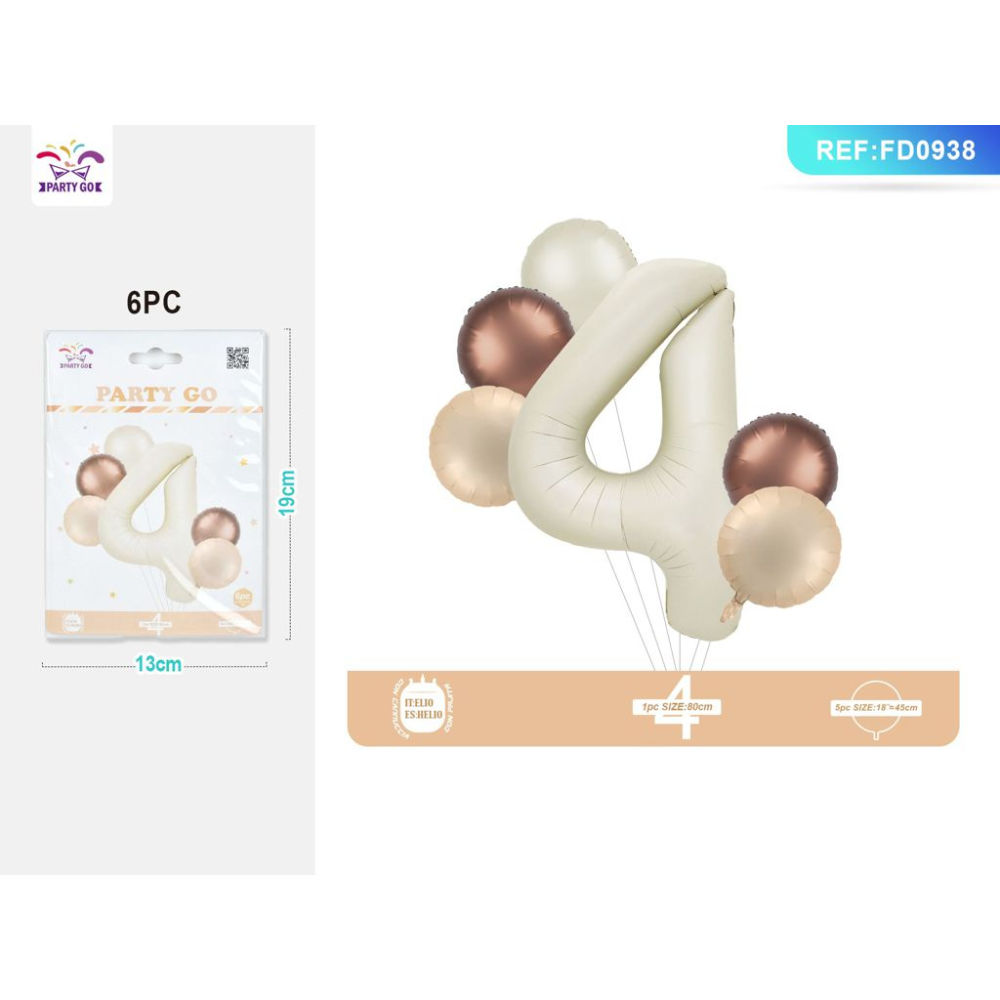 SET PALLONCINI MYLAR - NUMERO 4 COLOR CREMA - 80CMParty Go