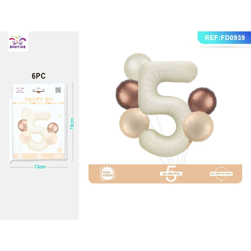 SET PALLONCINI MYLAR - NUMERO 5 COLOR CREMA - 80CMParty Go