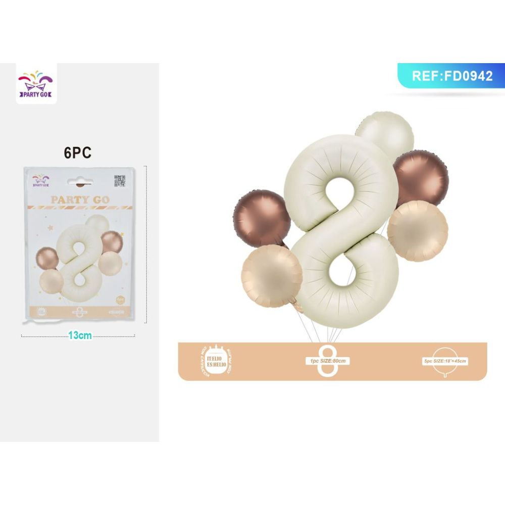 SET PALLONCINI MYLAR - NUMERO 8 COLOR CREMA - 80CMParty Go