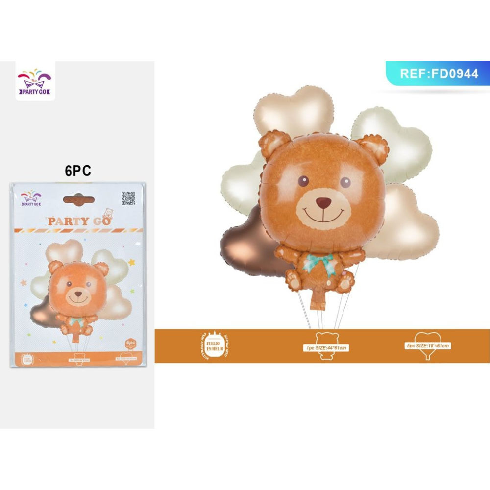 SET PALLONCINI MYLAR - ORSO E CUORI - 6PZParty Go