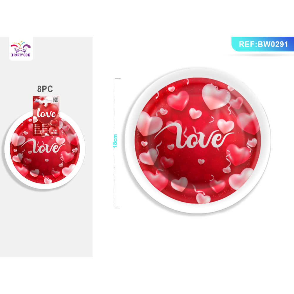 PIATTI MONOUSO - LOVE ROSSO & BIANCO 18CM - 8PZParty Go