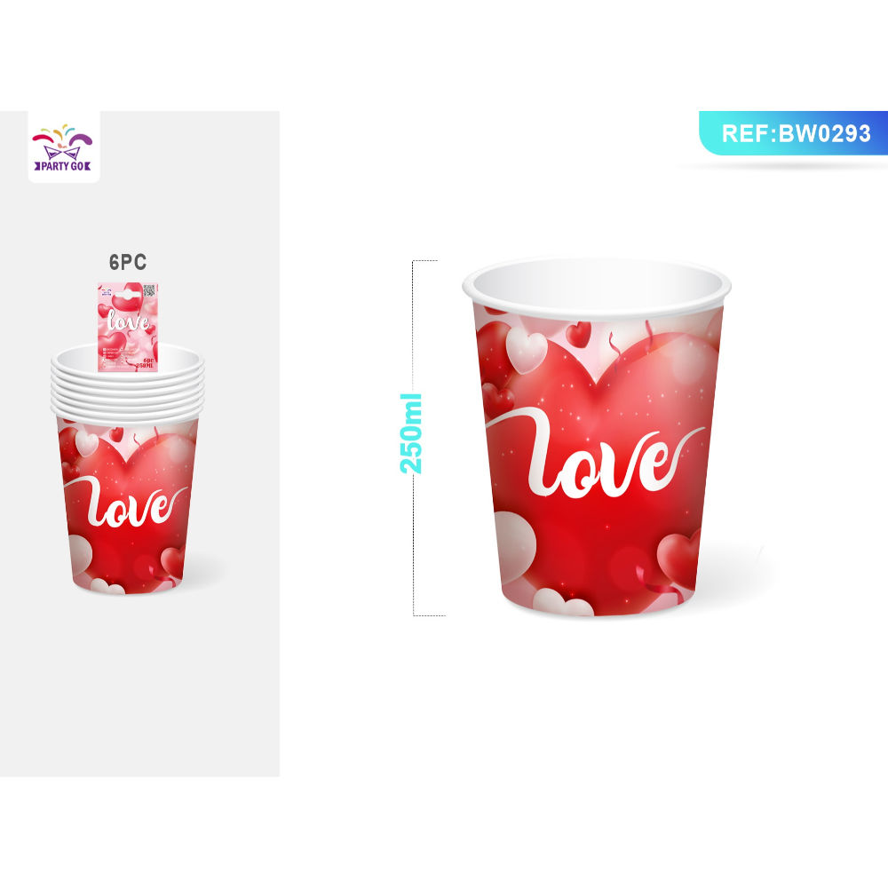 BICCHIERI MONOUSO CUORE - LOVE ROSSO - 6PZParty Go