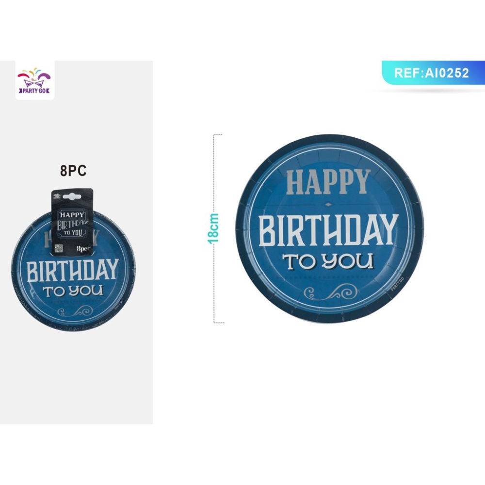 PIATTI MONOUSO - HAPPY BIRTHDAY TO YOU BLU 18CM - 8PZParty Go