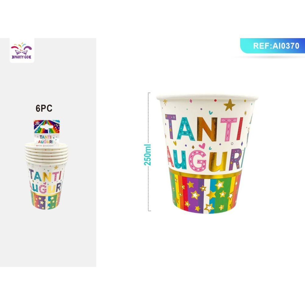 BICCHIERI COLORATI - TANTI AUGURI - 6PZParty Go