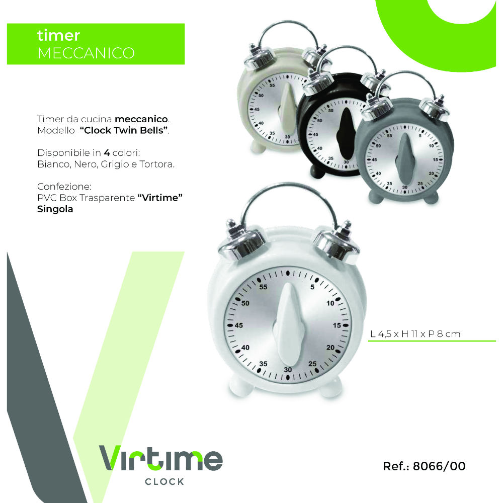 TIMER CUCINA  CLOCK TWIN BELLS  4 COL, ASSVirtime
