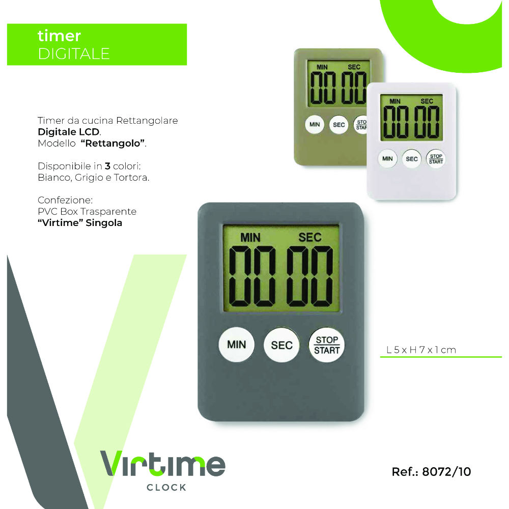 TIMER CUCINA LCD RETTANGOLO   3 COL, ASSORT,Virtime