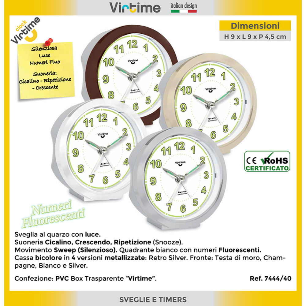 SVEGLI AL QUARZO ROTONDA NUMERI FLUO + LUCEVirtime