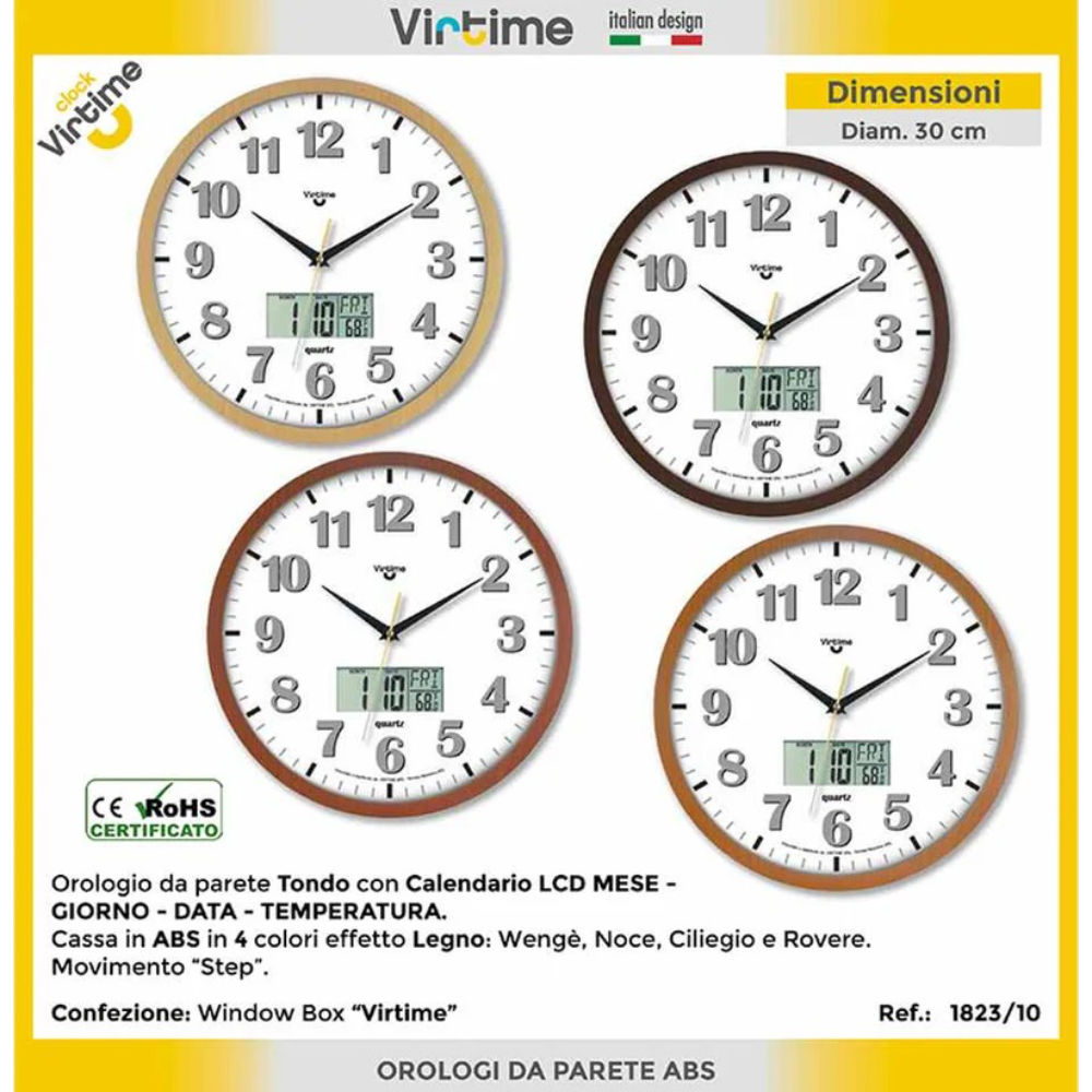 Orologio da Parete Legno + LCD - Ø30cmVirtime