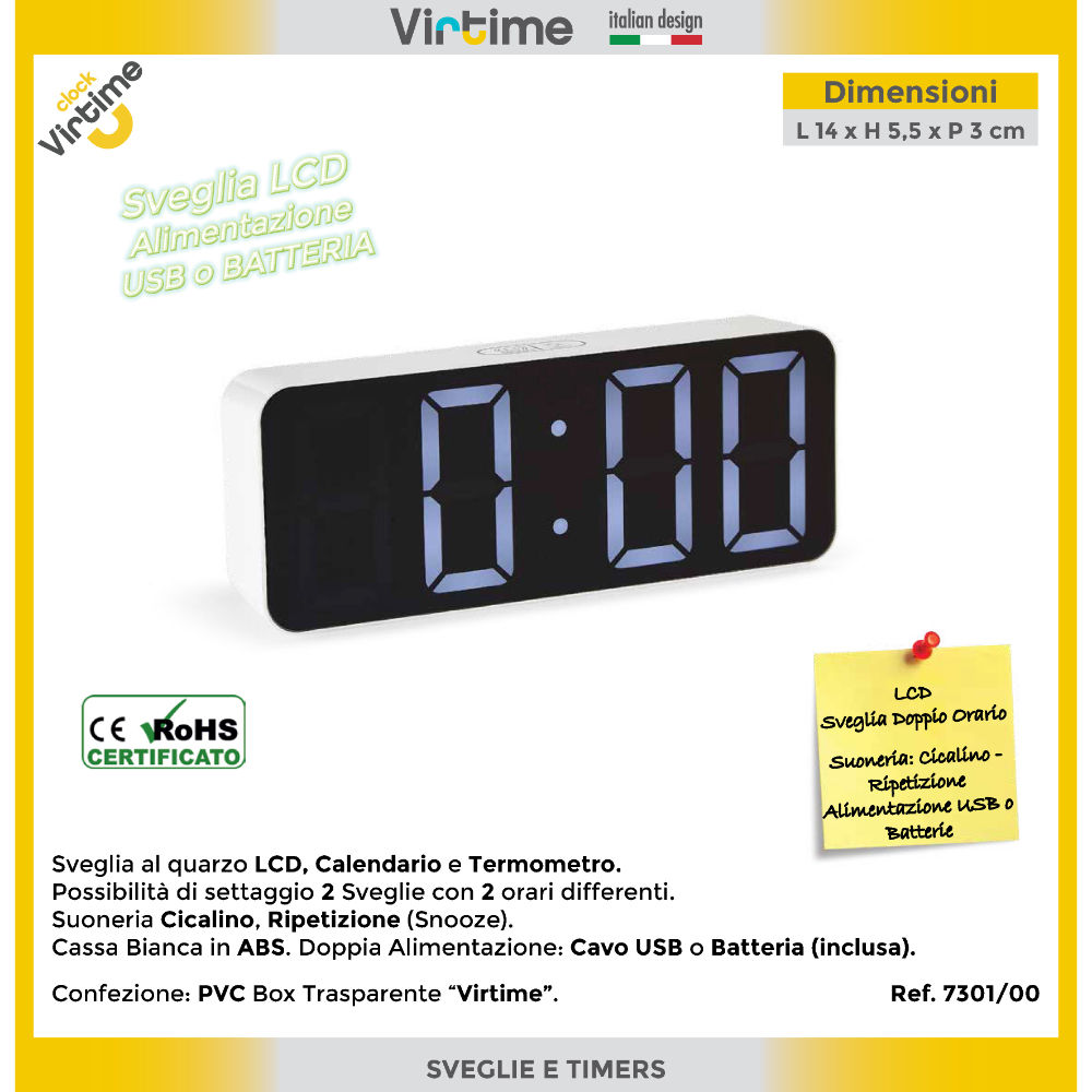 SVEGLIA DIGITALE LCD - 14x5,5CMVirtime