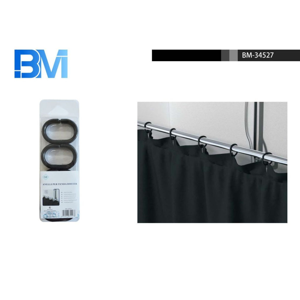 ANELLI PER TENDA DOCCIA - NERO - 12PZBm