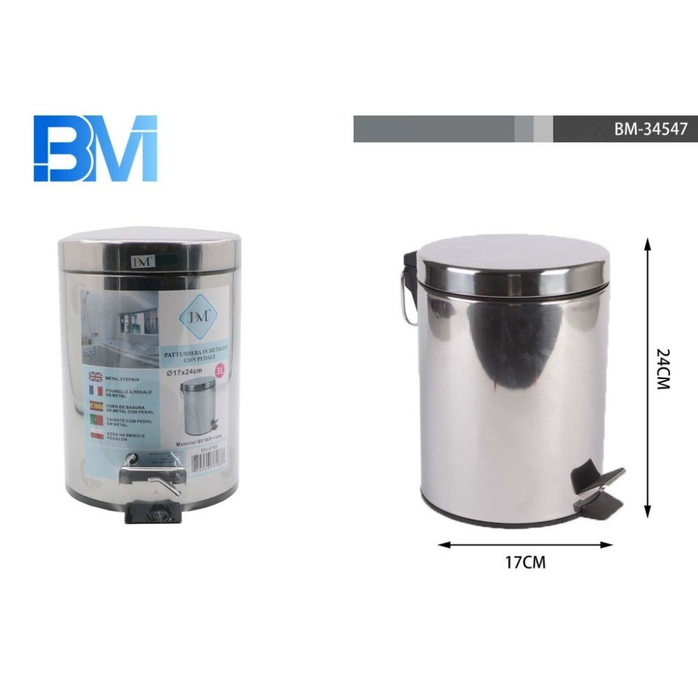 PATTUMIERA BAGNO IN METALLO ARGENTOBm