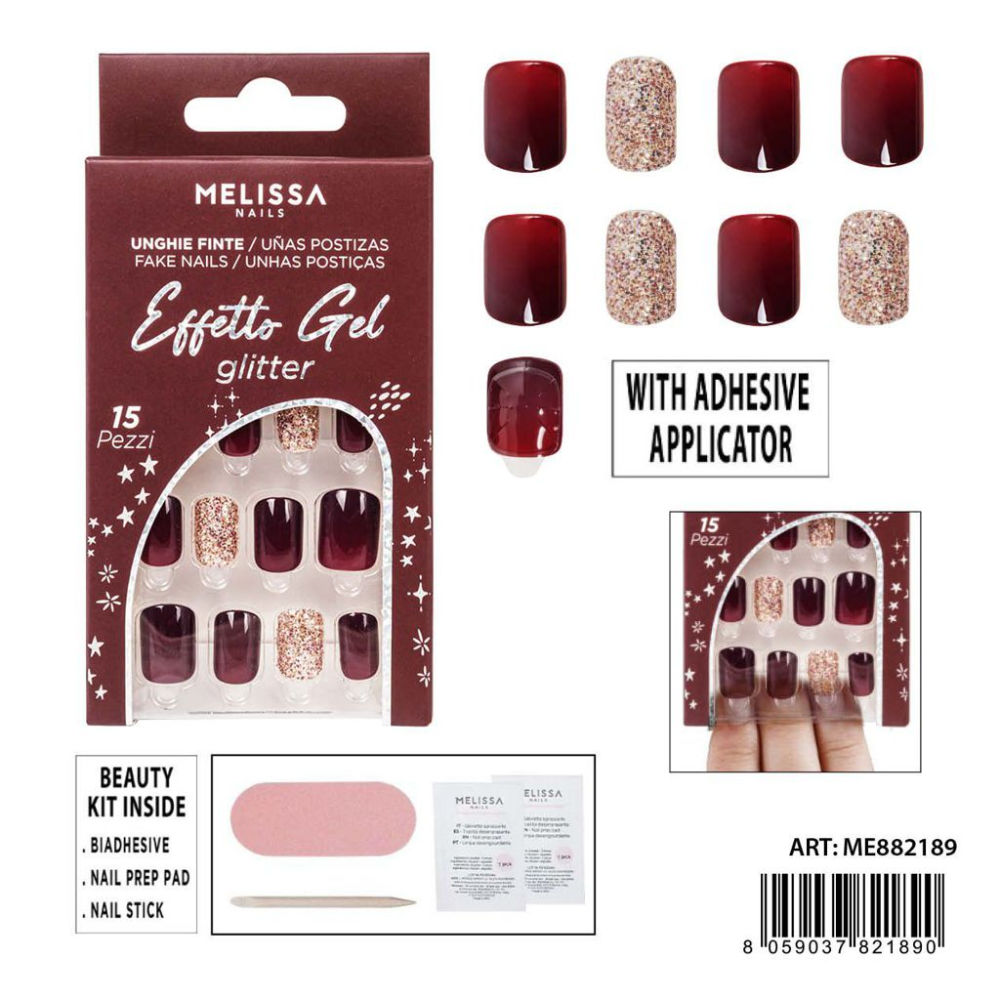 MELISSA UNGHIE BIADESIVE GLITTER SQUOVALE 15PZMelissa
