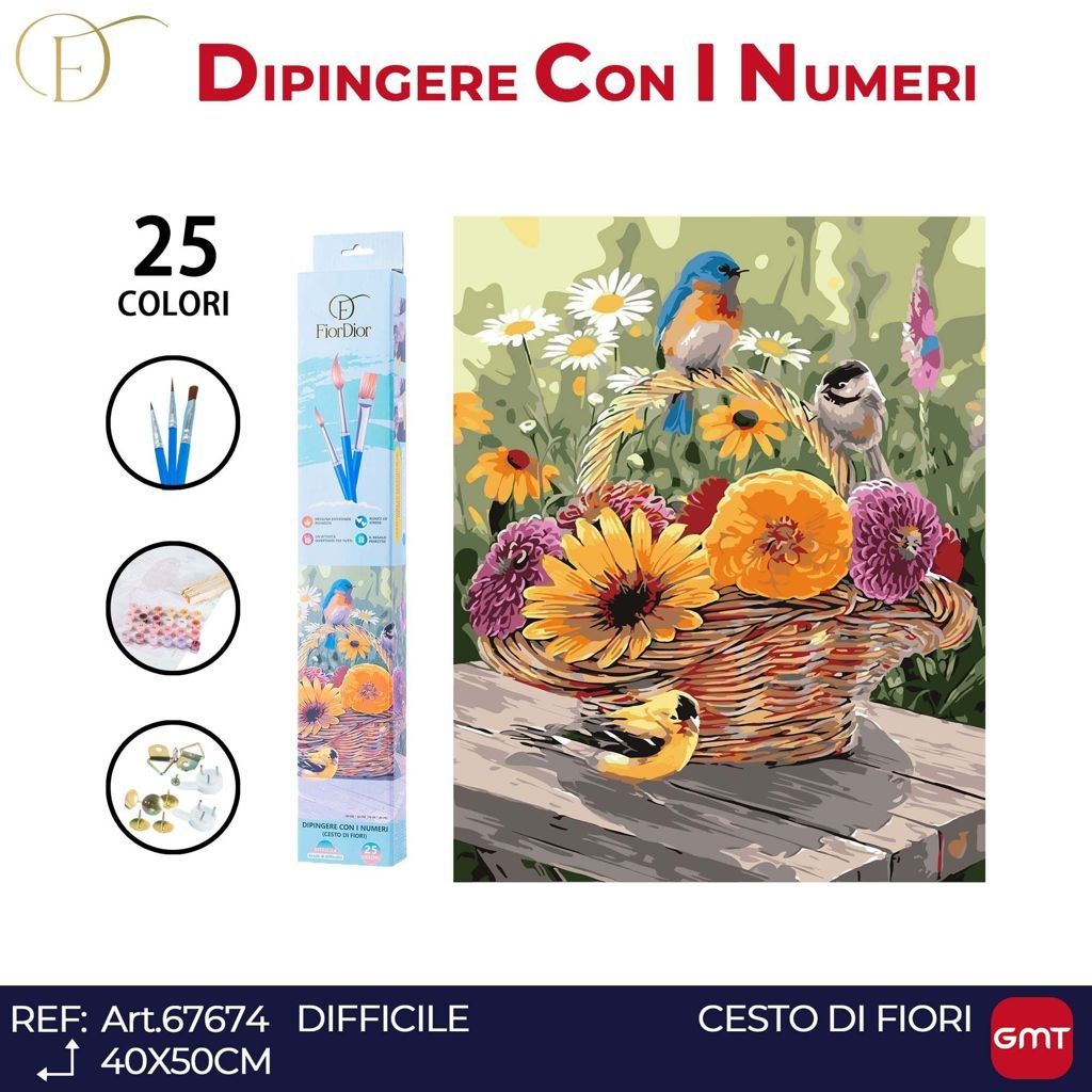 DIPINGERE CON I NUMERI 25 COLORI CESTO DI FIORIFiordior
