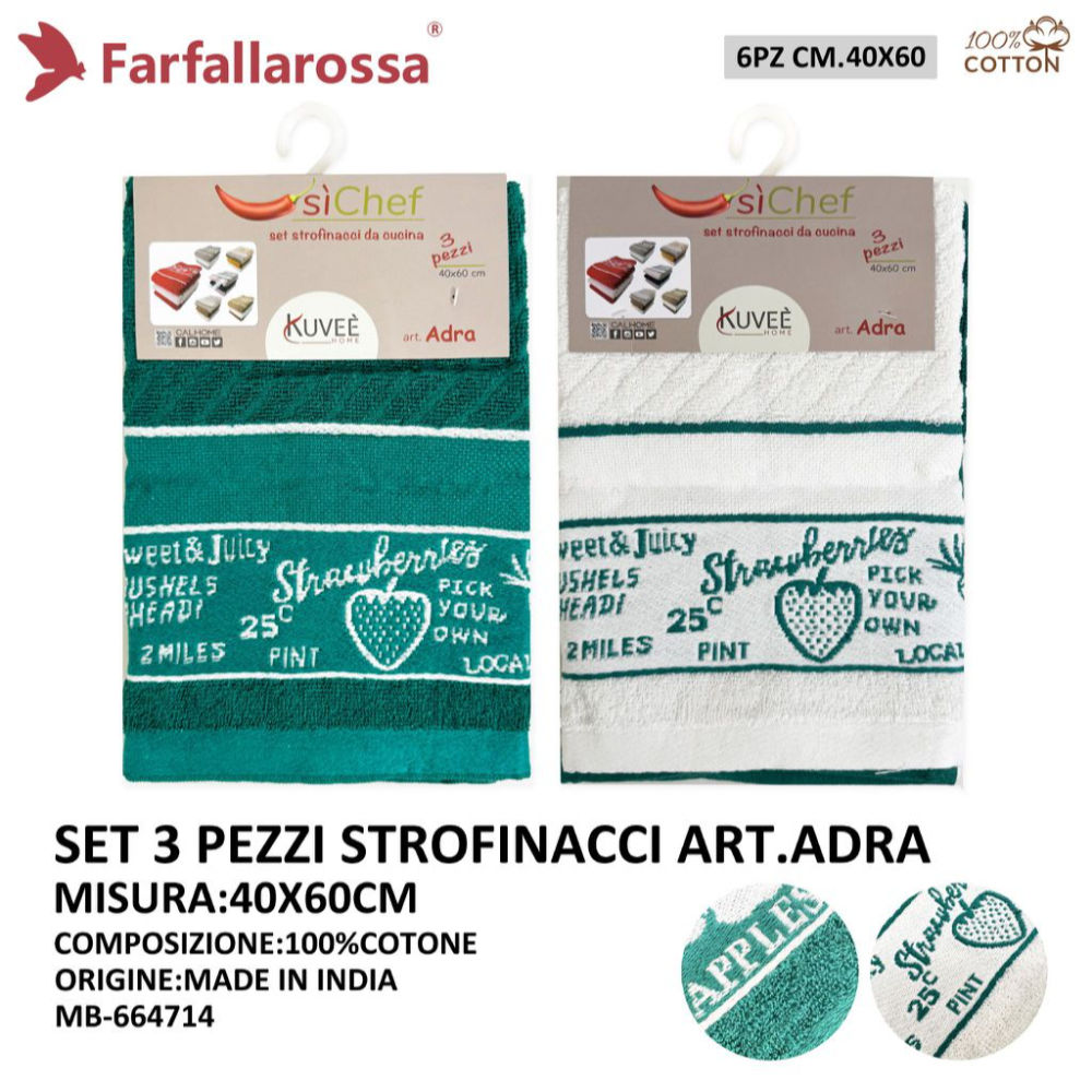 Set Strofinacci da Cucina Adra 40x60cm - 3pzFarfallaRossa