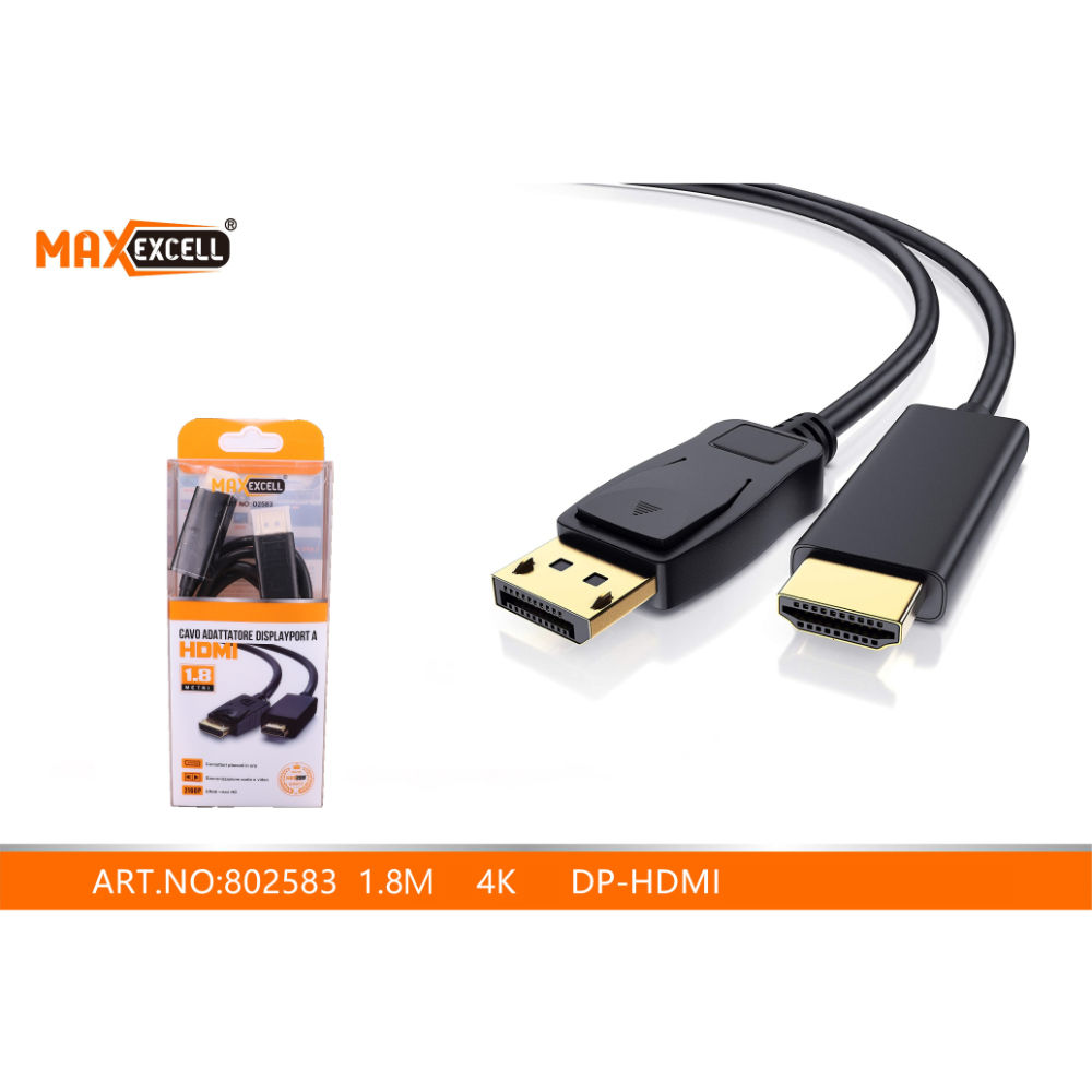 CAVO ADATTATORE DA DISPLAYPORT DP A HDMI 4K 1.8MMaxexcell