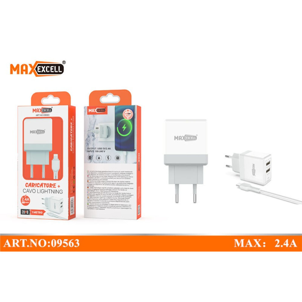 CARICATORE 2 PORTE USB CON CAVO LIGHTNINGMaxexcell