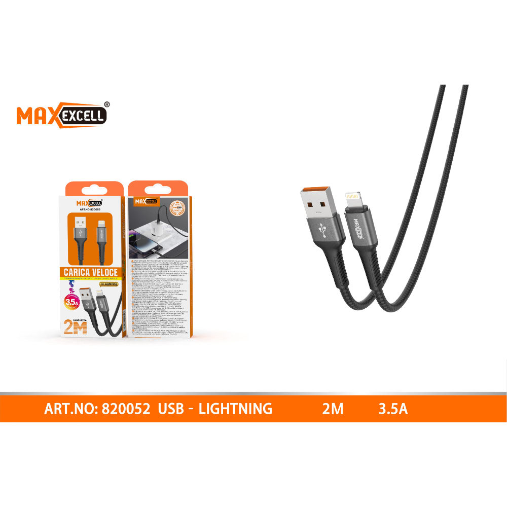 CAVO USB A LIGHTNING FAST CHARGE 2M 3.5AMaxexcell