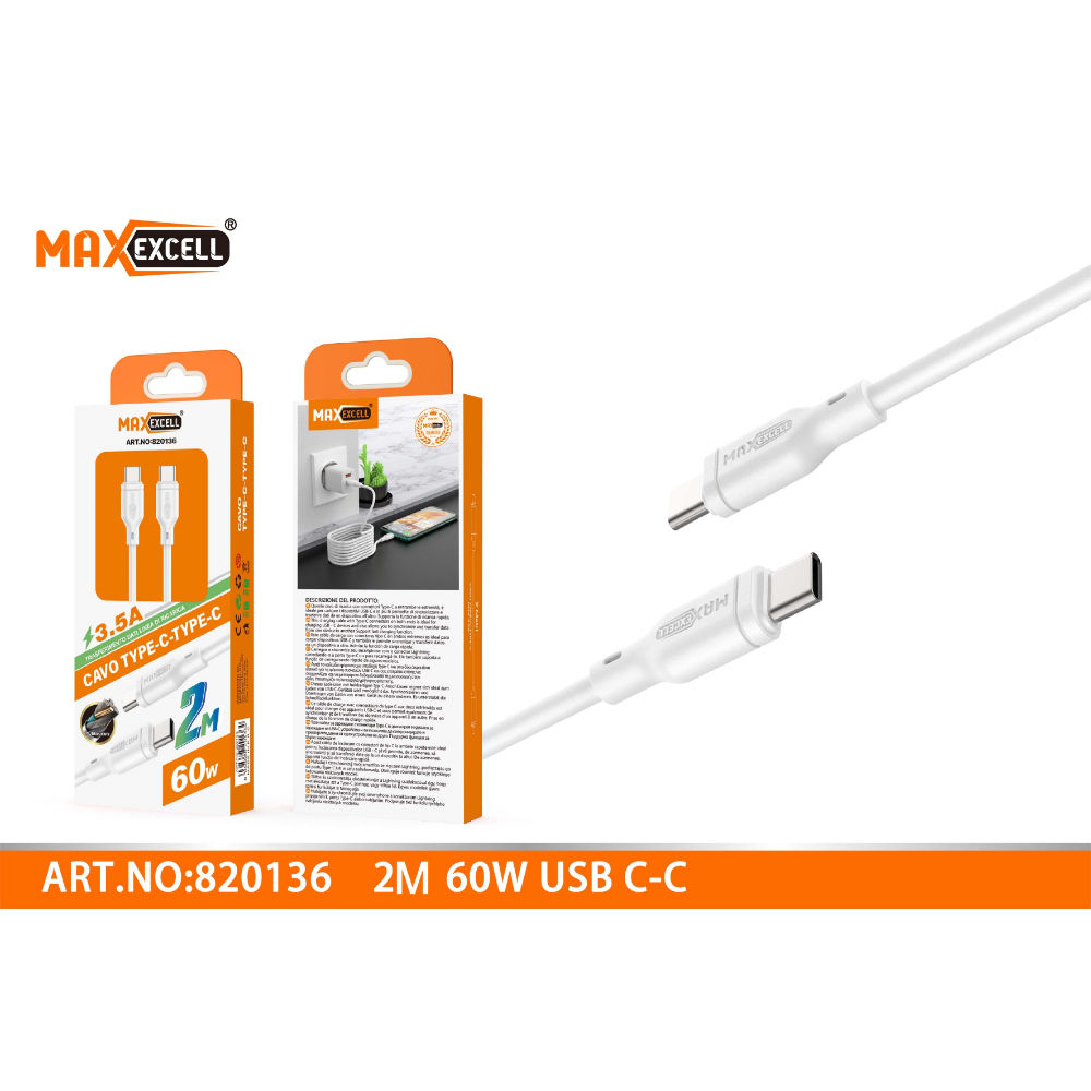 CAVO DA TYPE-C A TYPE-C FAS CHARGE 2M 3.5A/60WMaxexcell
