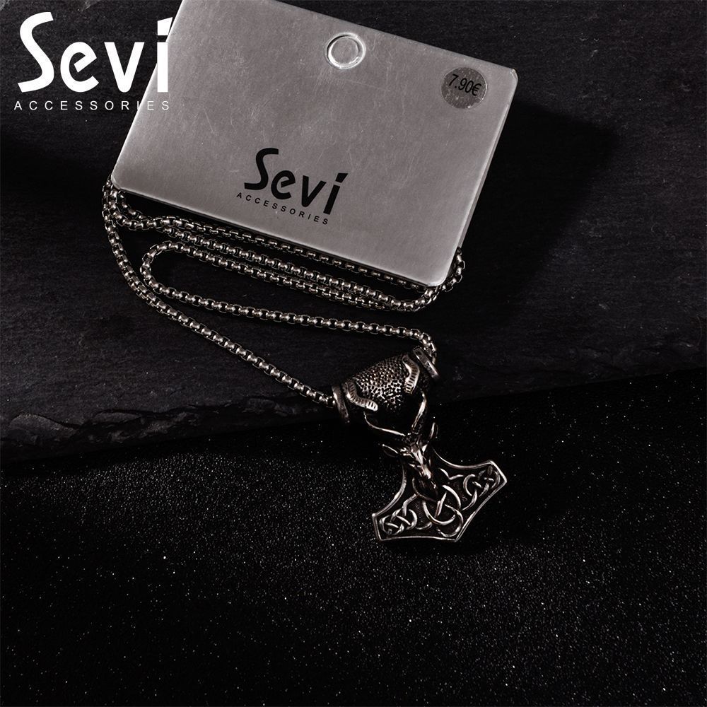COLLANA NERA CIONDOLO MARTELLO THOR 70CMSevi
