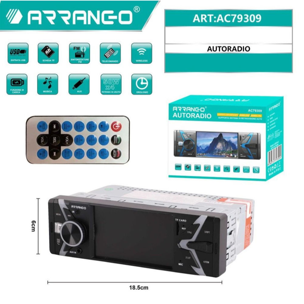 AUTORADIO CON SCHERMO + TELECOMANDO - AC79309Arrango