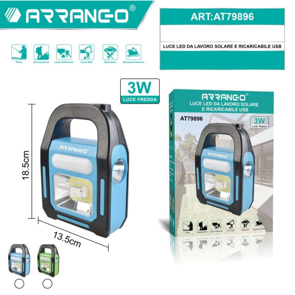 LUCE LED DA LAVORO SOLARE + RICARICABILEArrango