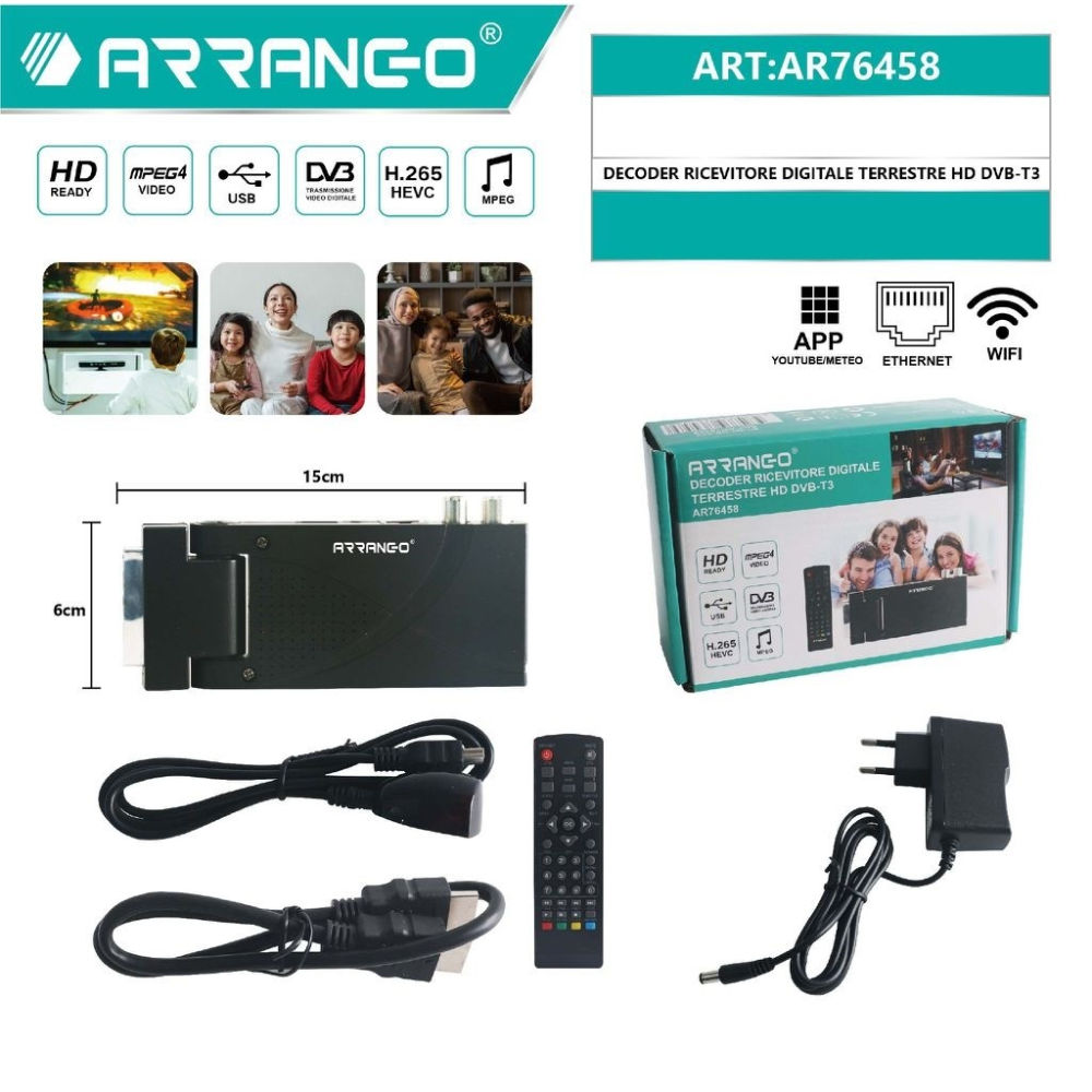 Decoder Ricevitore Digitale Terrestre HD DVB-T3 - AR76458Arrango