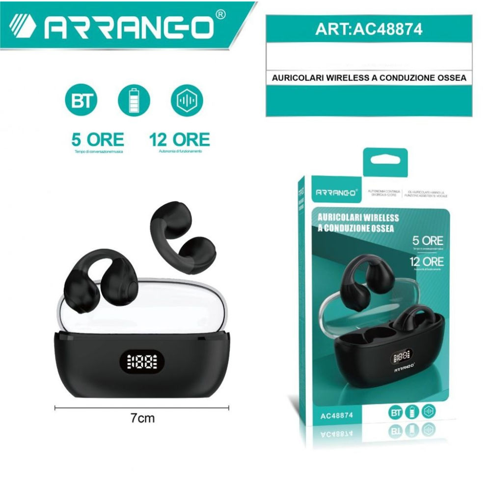 ARRANGO AURICOLARI WIRELESS A CONDUZIONE OSSEA NEROArrango