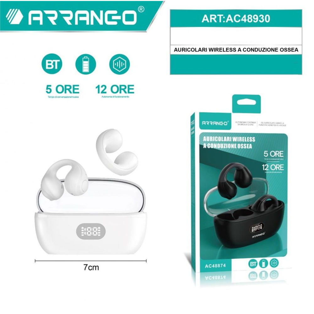 ARRANGO AURICOLARI WIRELESS A CONDUZIONE OSSEA BIANCOArrango