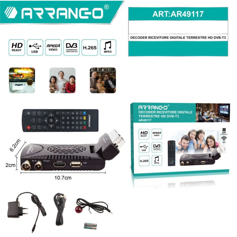 Decoder Ricevitore Digitale Terrestre HD DVB-T3 - AR49117Arrango