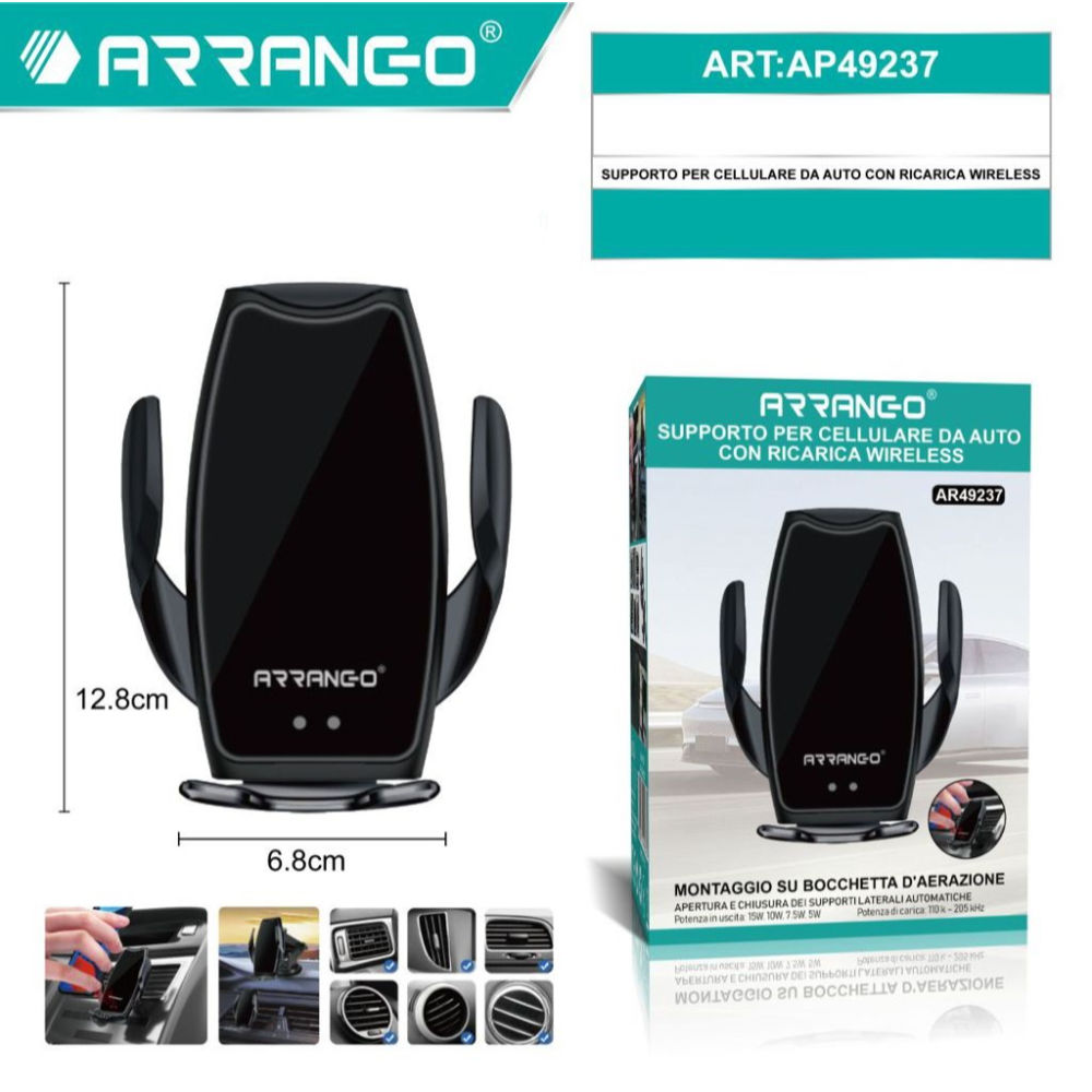 Supporto Cellulare con Ricarica Wireless per Auto - AR49237Arrango