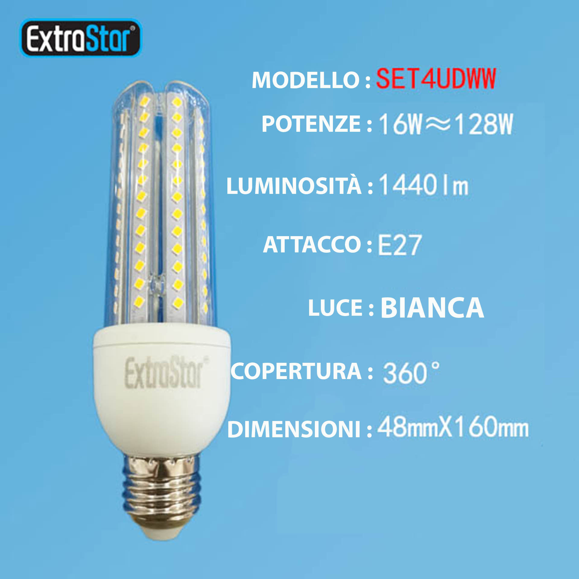 LAMPADA DI LED E27 16W LUCE CALDAExtrastar