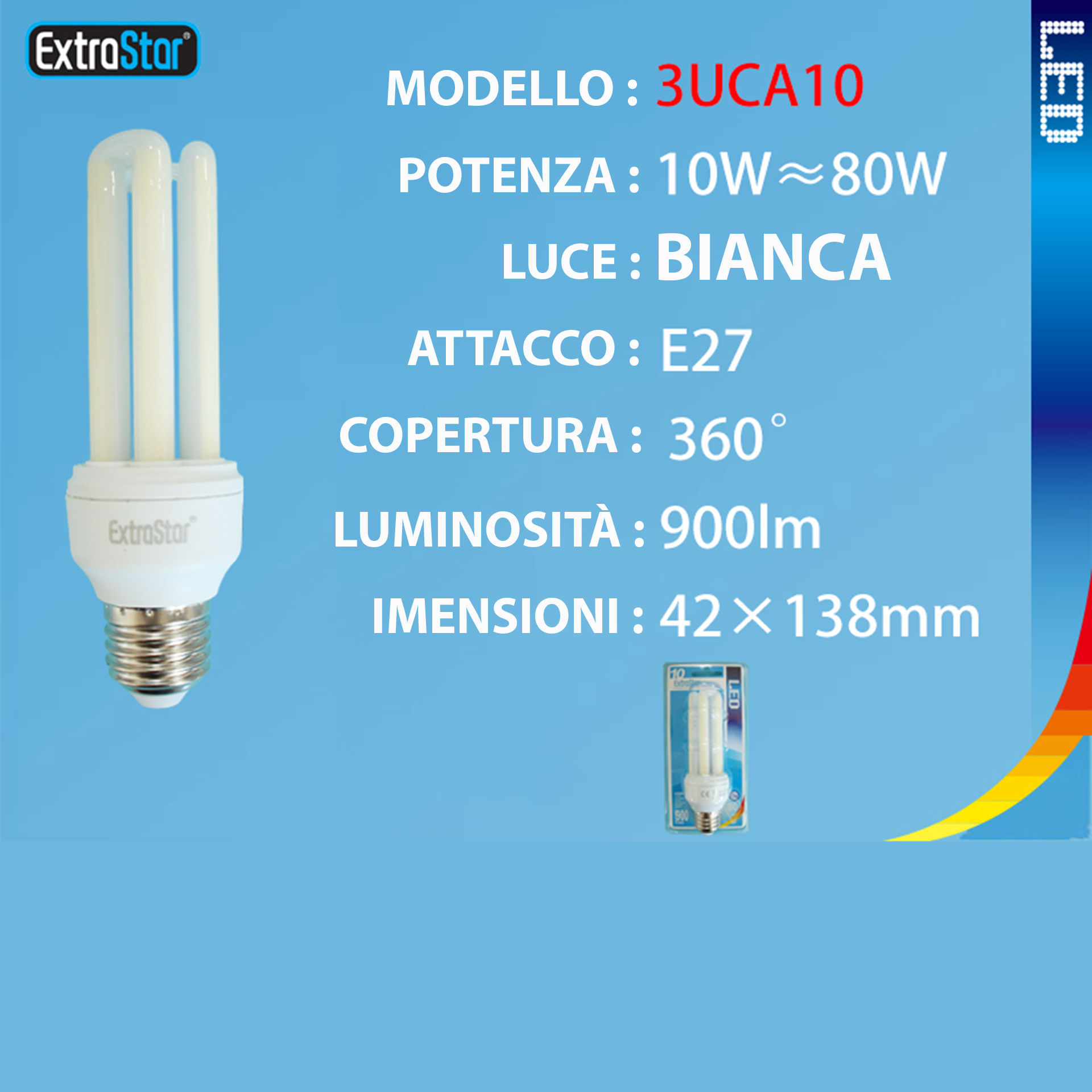 LAMPADINA A LED OPACA 3U E27 10W 900LM 6500KExtrastar