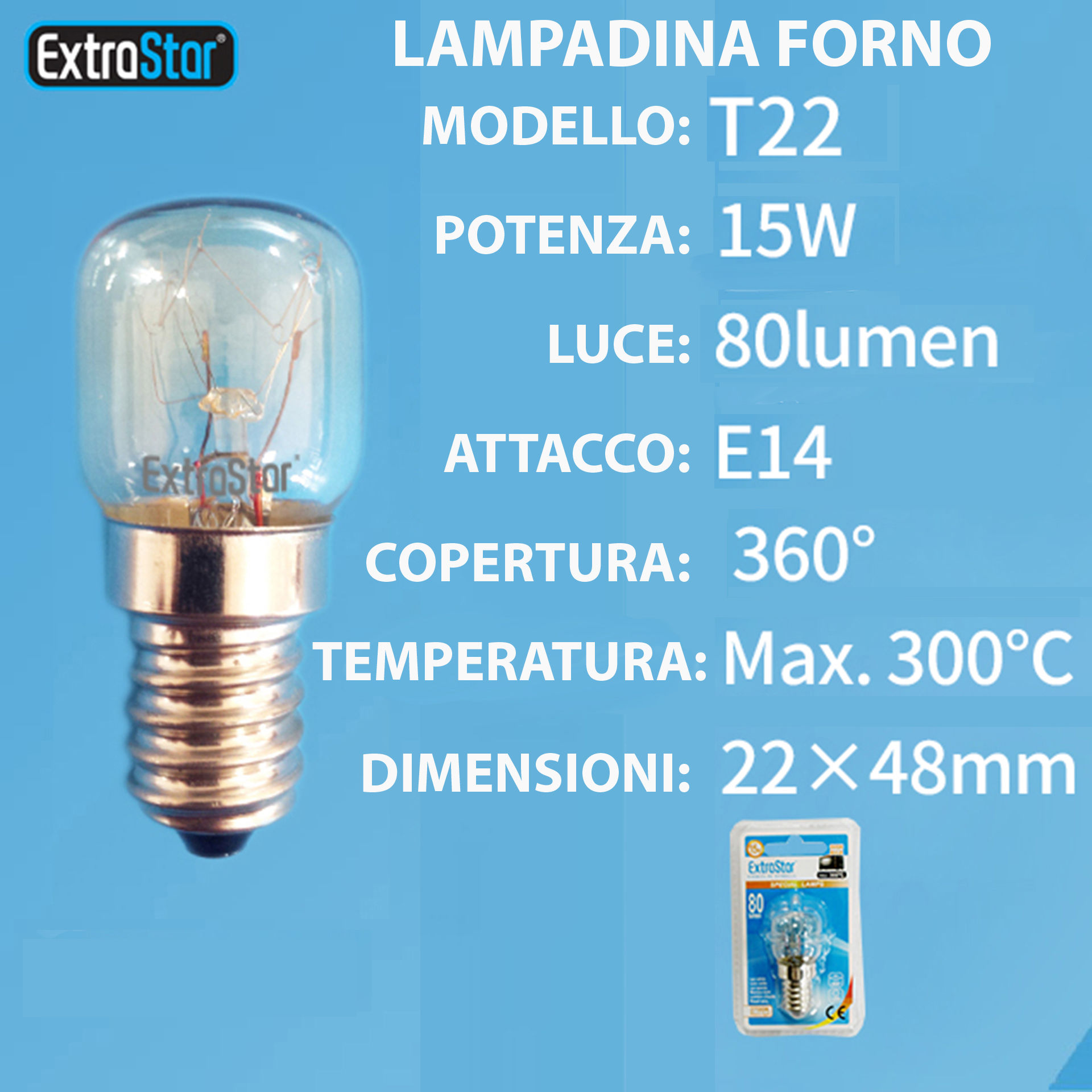 LAMPADINA DA FORNO E MICROONDE E14 15W 80LM 2700K