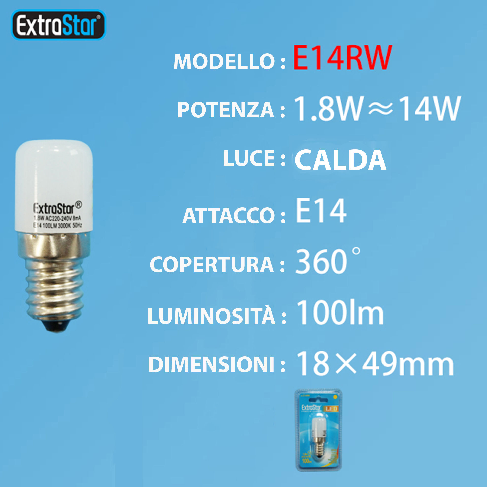 LAMPADINA LED E14 1.8W 100LM LUCE CALDAExtrastar
