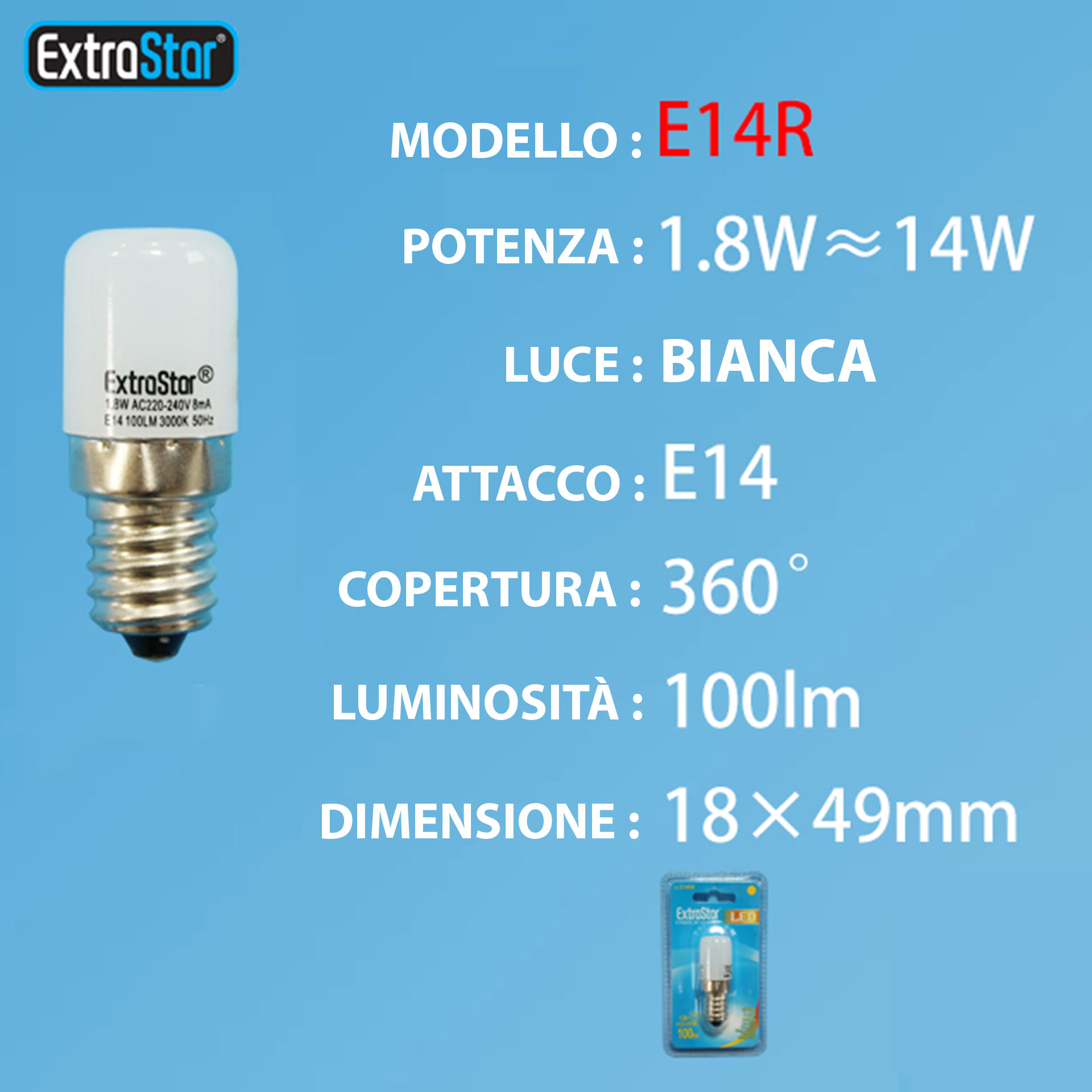 LAMPADINA LED E14 1.8W 100LM LUCE FREDDAExtrastar