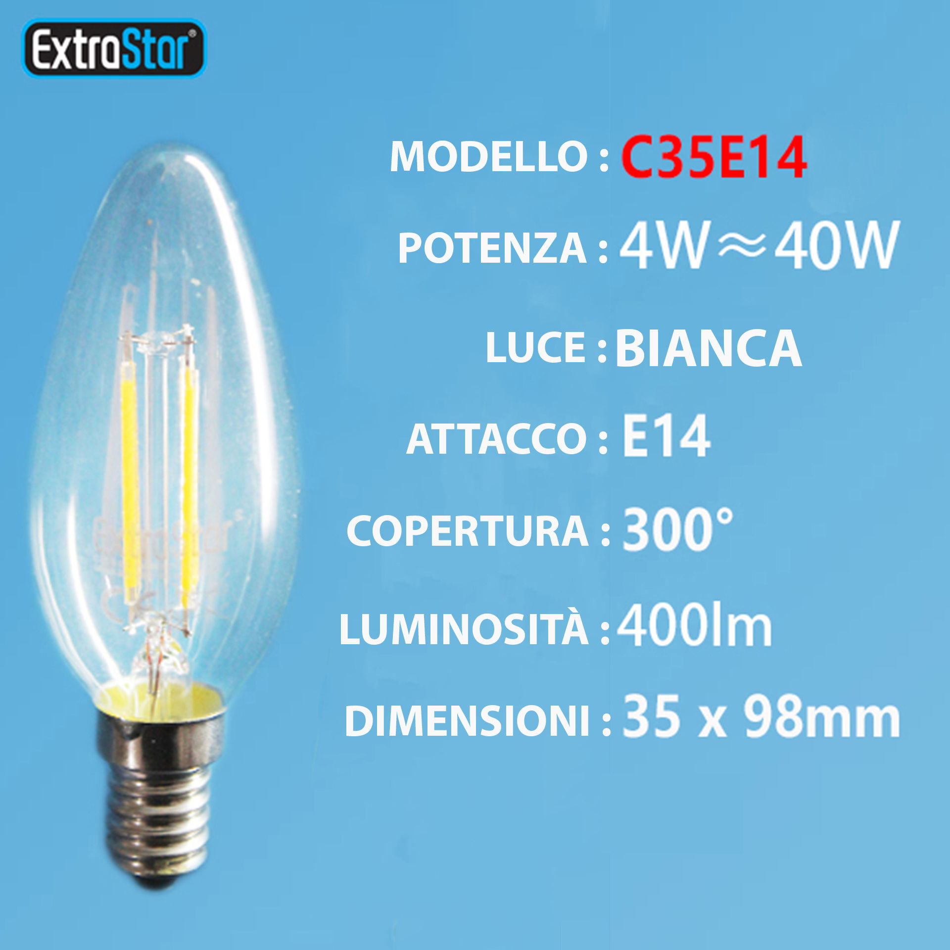 LAMPADINA LED E14 4W 400LM LUCE FREDDAExtrastar