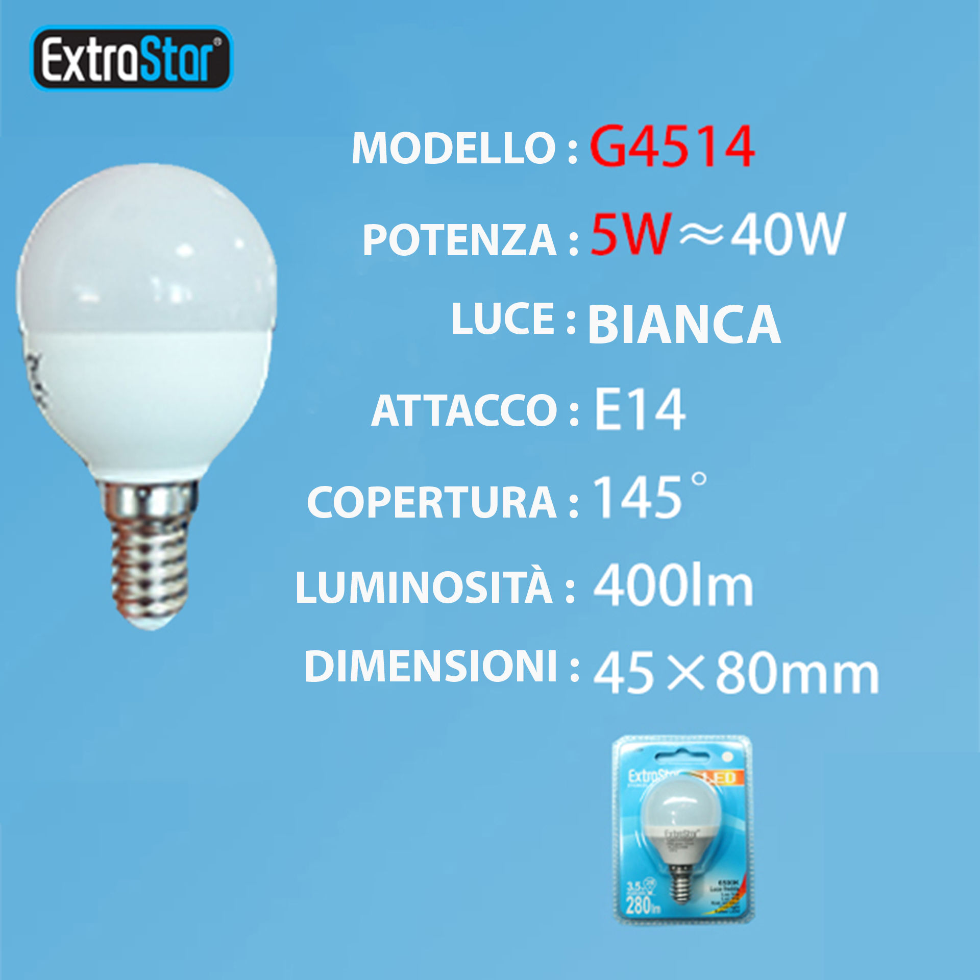 LAMPADINA LED E14 5W 400LM 6500KExtrastar