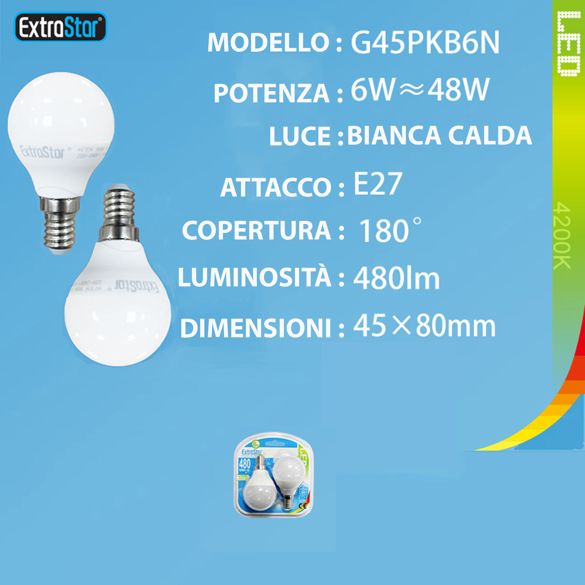 LAMPADINA LED E14 6W 480LM 2PZ 4200KExtrastar