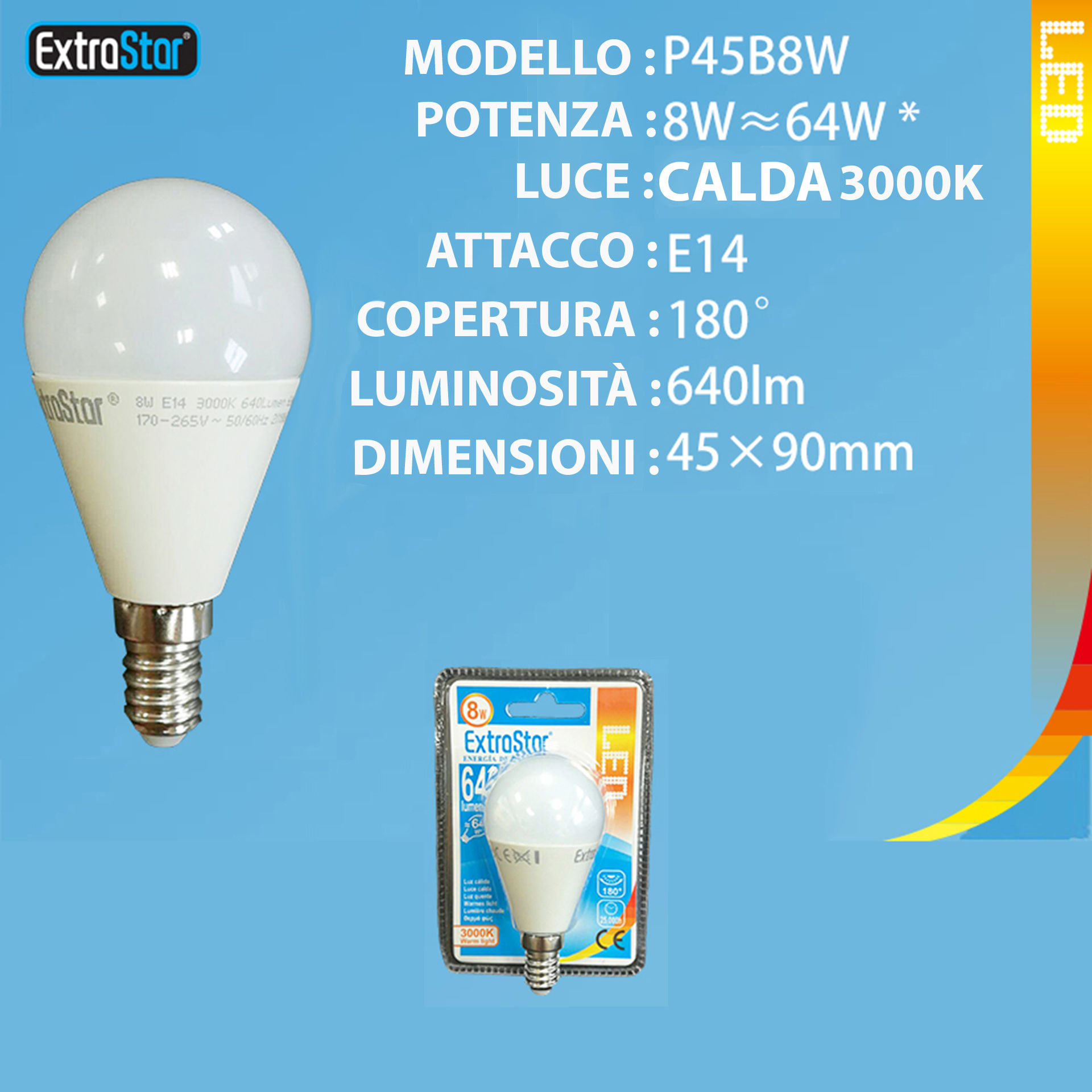 LAMPADINA LED E14 8W 640LM 3000KExtrastar
