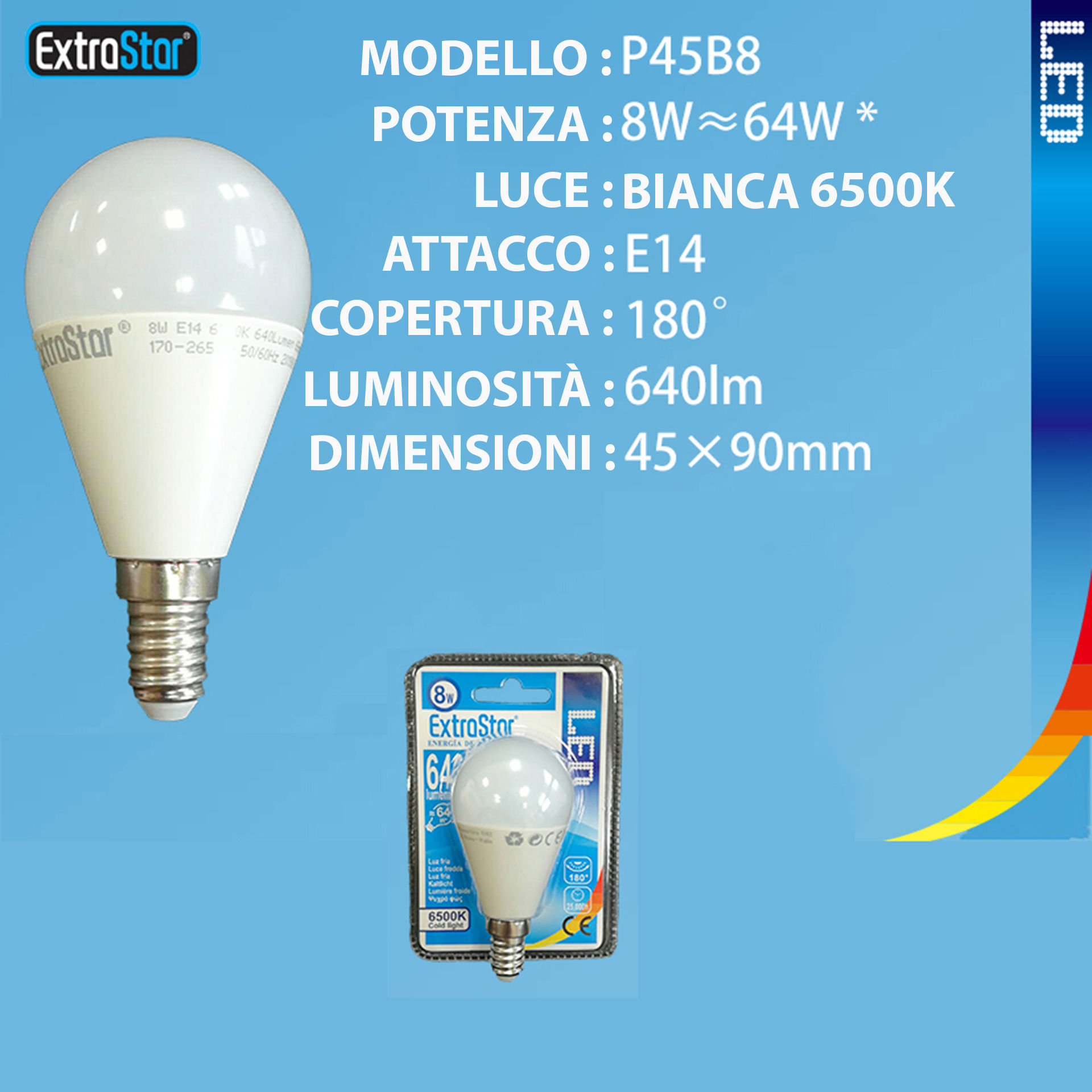LAMPADINA LED E14 8W 640LM 6500KExtrastar