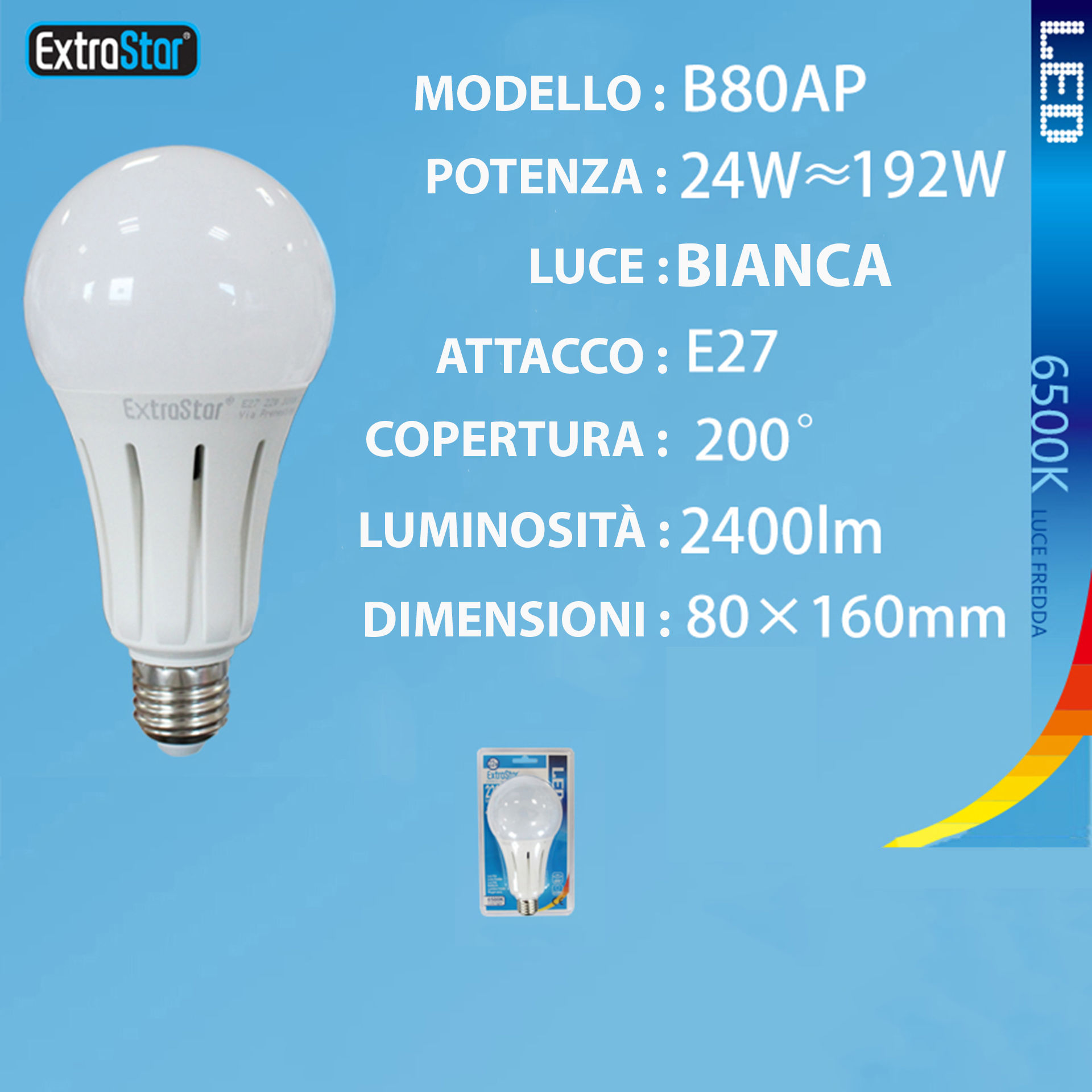 LAMPADINA LED E27 24W 2400LM 6500KExtrastar