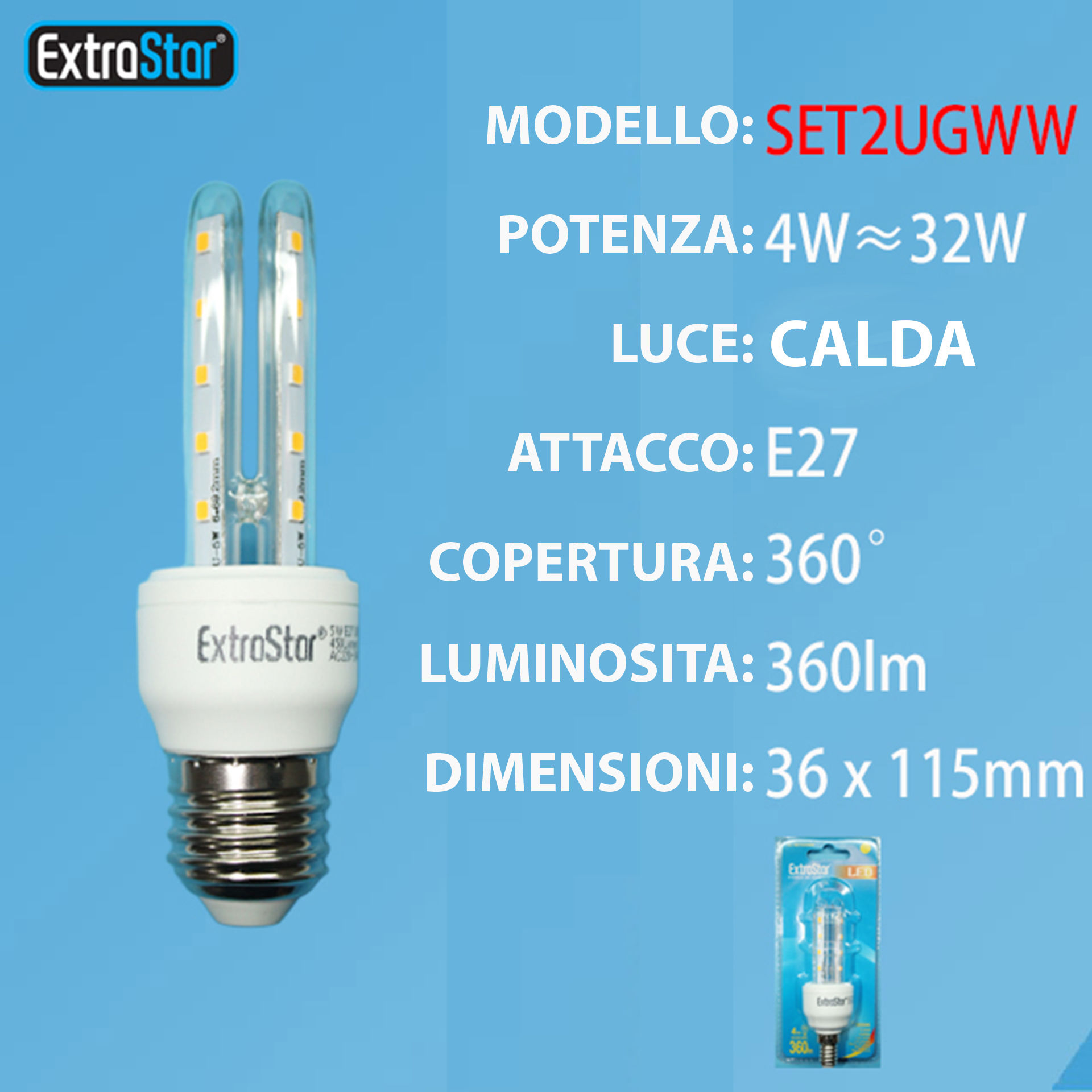 LAMPADINA LED E27 4W 360LM LUCE CALDAExtrastar