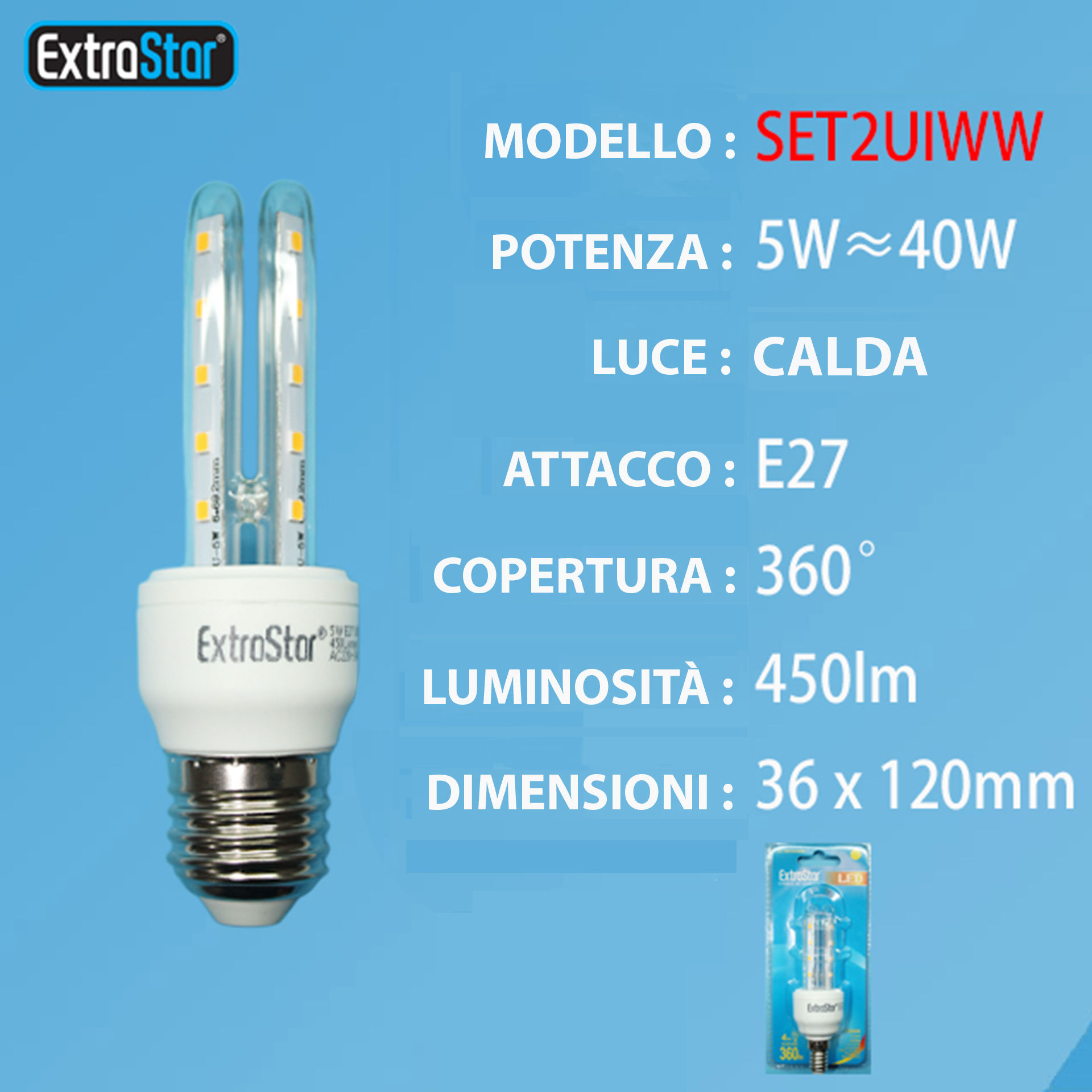 LAMPADINA LED E27 5W 450LM LUCE CALDAExtrastar