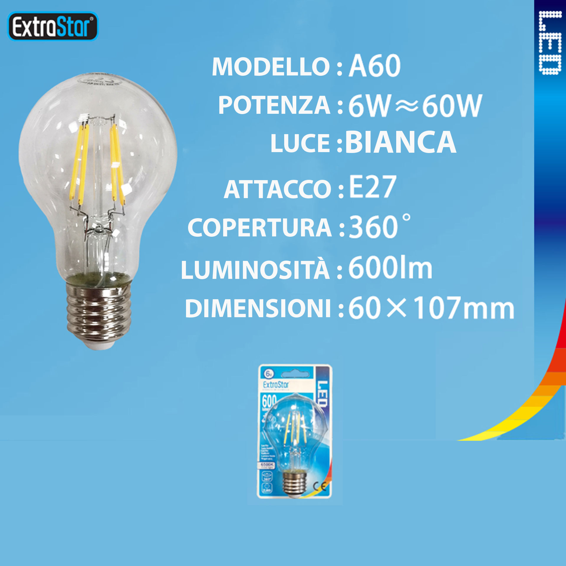 LAMPADINA LED E27 6W 600LM 6500KExtrastar