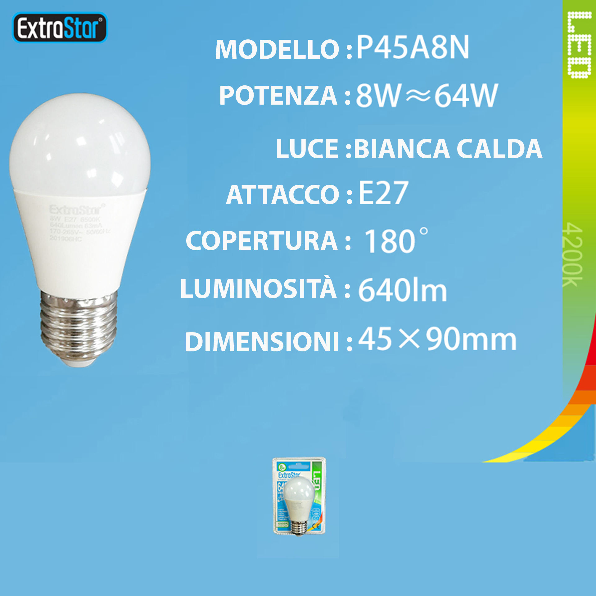 LAMPADINA LED E27 8W 640LM 4200KExtrastar