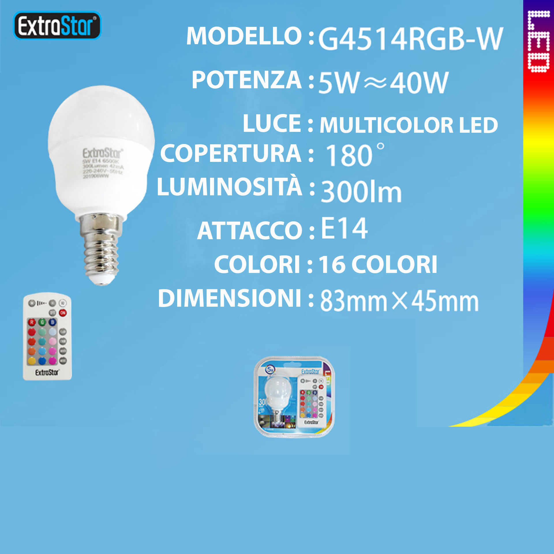 LAMPADINA LED RGB E14 5W 300LMExtrastar