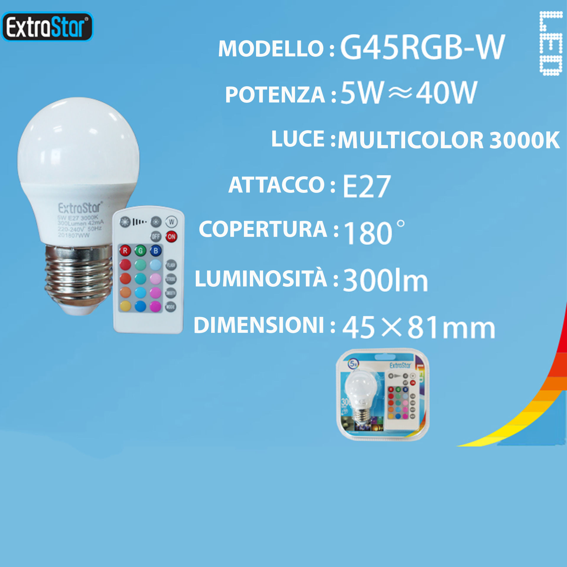 LAMPADINA LED RGB E27 5W 300LMExtrastar