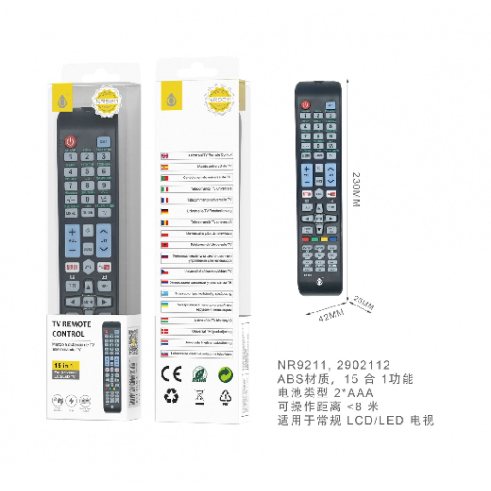 NR9211 NE, TV LCD/LED 15 IN 1 TELECOMANDO UNIVERSALE